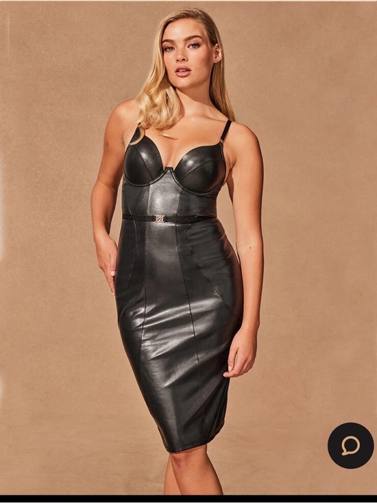 Honey Birdette Dresses & Skirts - Honey Birdette Black Faux Leather Midi Dress with Gold Zipper